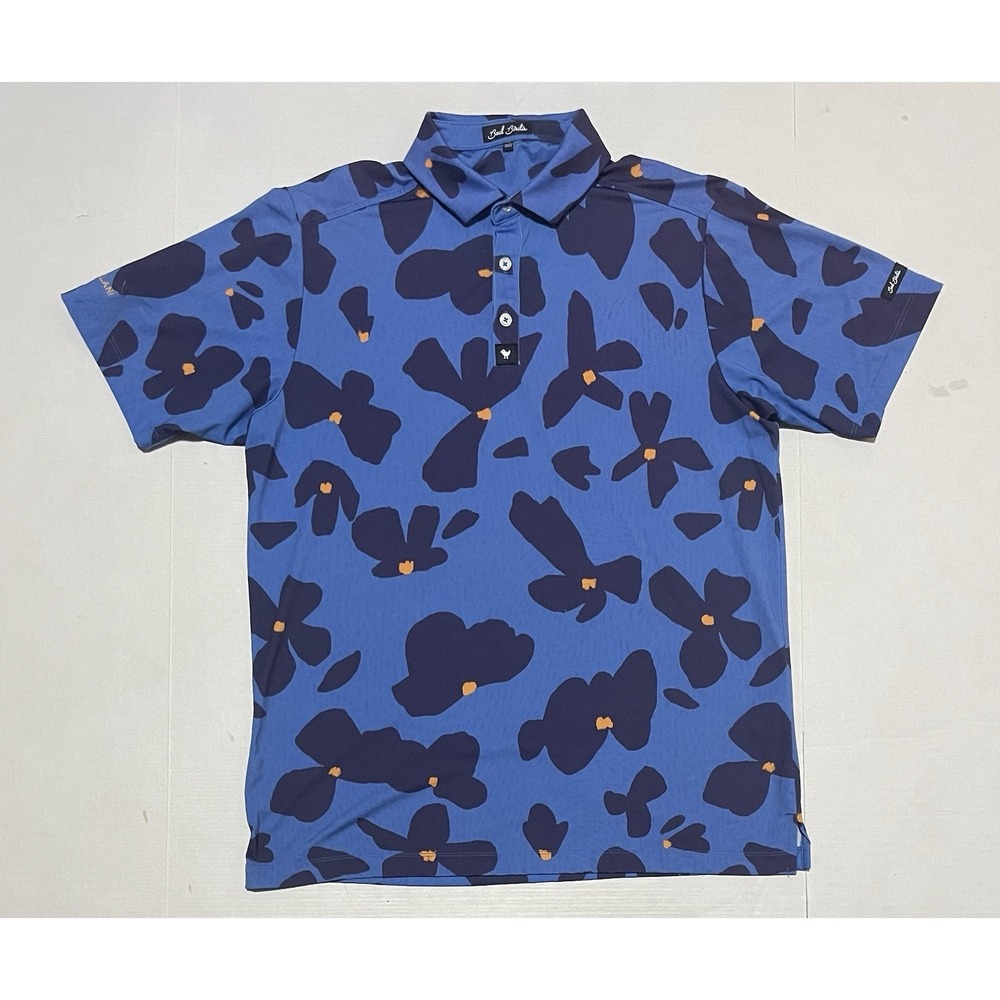 Bad Birdie Golf Polo Shirt Men's Medium Blue Abstract Floral Performance Stretch